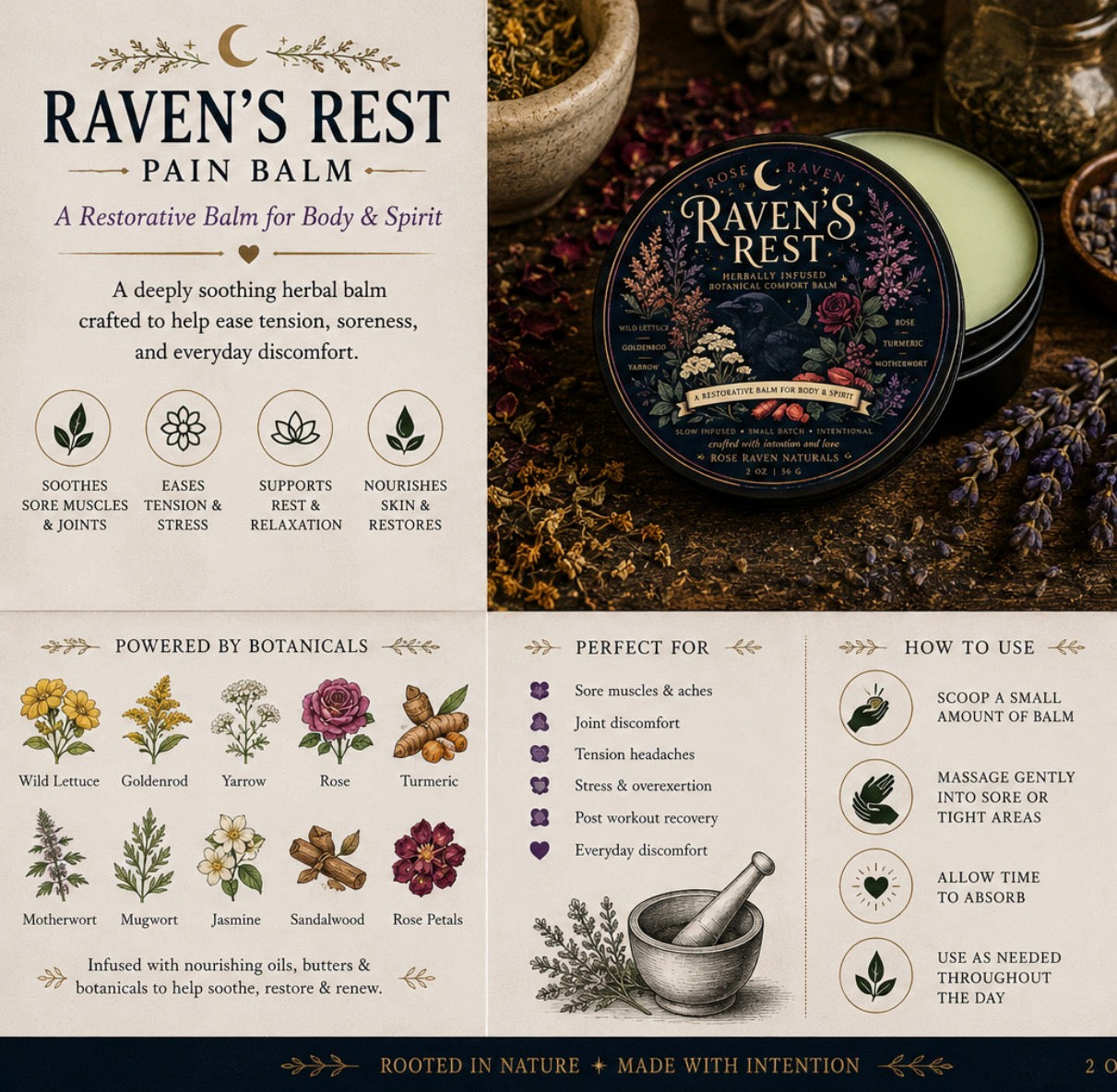 Raven’s Rest Herbal Comfort Balm | Botanical Body Balm for Muscles & Everyday Aches